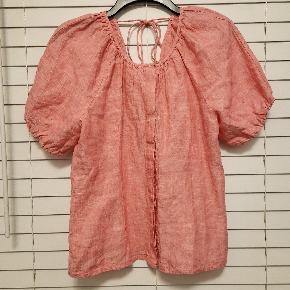 J.Crew Women's Linen Pink Puff Sleeve Top Size 6 NWT